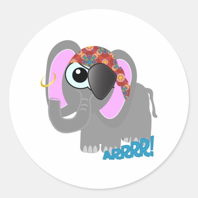 Sticker Rond Éléphant pirate mignon Goofkins (Devant)