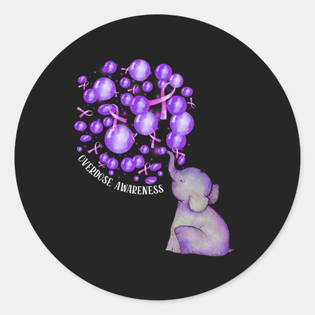 Sticker Rond Eléphant Poussant Des Lons Violets Surdose (Devant)