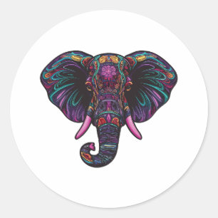 Sticker Rond Eléphant psychédélique coloré