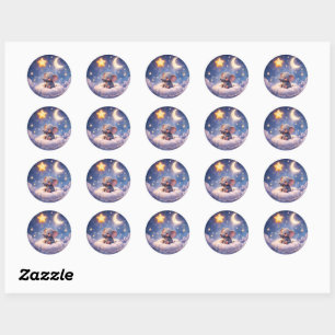 Sticker Rond Éléphant rêveur et étoile de minuit brillante
