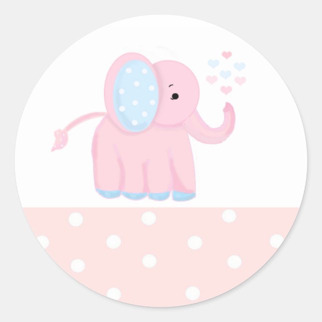 Sticker Rond Éléphant Rose Doux avec Bordure à Points (Devant)