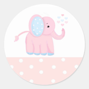 Sticker Rond Eléphant rose doux avec frontière Pointe Polka