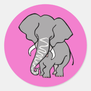 Sticker Rond ELEPHANT rose funky - Animaux en voie de dispariti