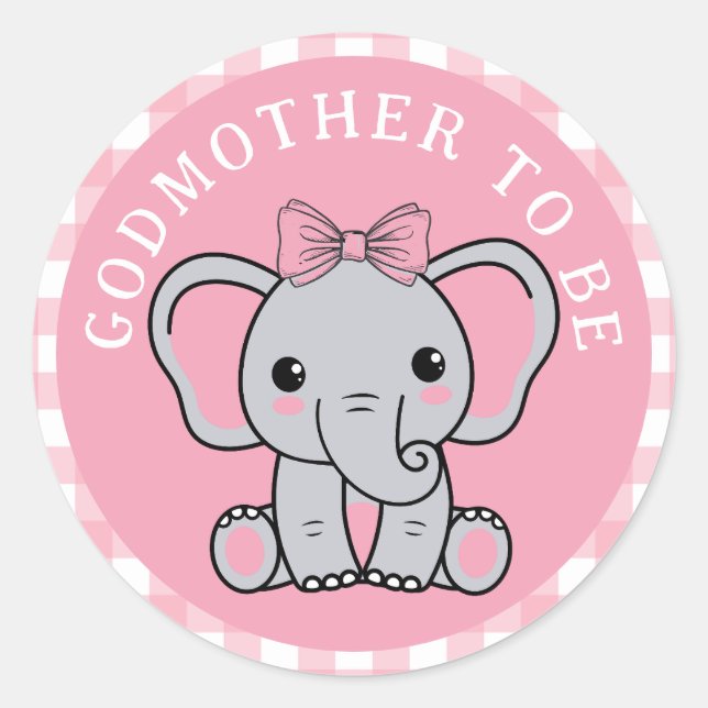 Sticker Rond Eléphant Rose Godmère pour être Baby shower (Devant)
