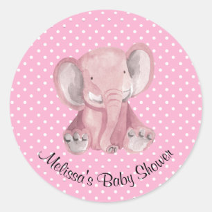 Sticker Rond Eléphant rose Polka Dot Design Tags cadeaux