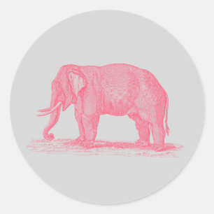 Sticker Rond Éléphant rose vintage sur les éléphants gris d