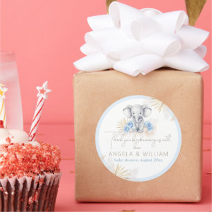 Sticker Rond Elephant Safari Boho Blue Merci Baby shower
