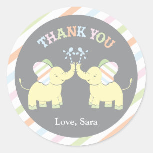 Sticker Rond Eléphant Twin Baby   Favoriser l'autocollant