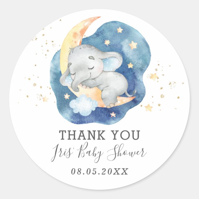 Sticker Rond Elephant Twinkle Little Star Baby Merci Favoriser (Devant)