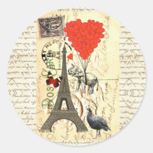 Sticker Rond éléphant vintage et ballons rouges