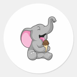Sticker Rond Elephant with chocolate gaufre ice cream
