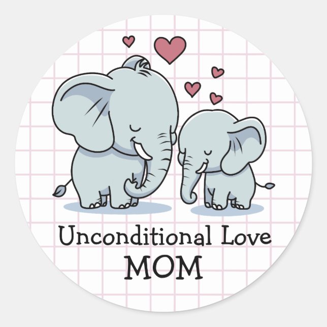 Sticker Rond Éléphants d'amour inconditionnel de maman (Devant)