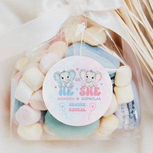 Sticker Rond Éléphants Il ou Elle Rose Bleu Révélation du Sexe 