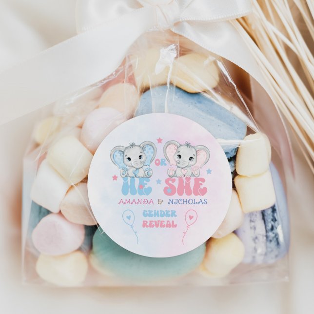 Sticker Rond Eléphants Lui ou Elle Rose Bleu Sexe Révéler (Créateur téléchargé)