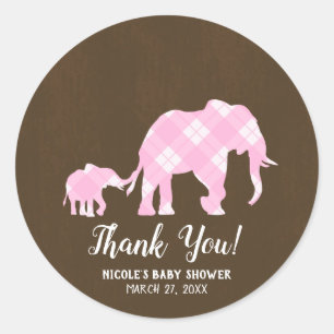 Sticker Rond Éléphants roses élégants marrons pour une Baby Sho