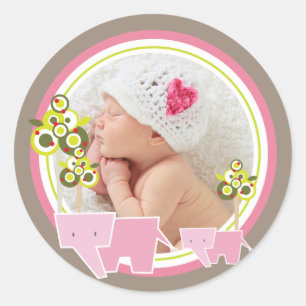 Sticker Rond Éléphants Roses Fantaisistes Famille Bébé Fille Ph