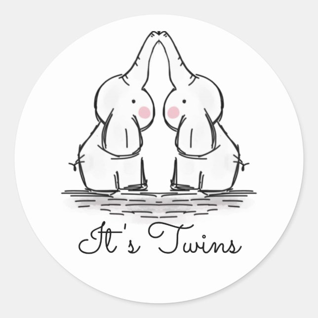Sticker Rond Eléphants Twin Cute Baby shower Classic Round Stic (Devant)