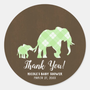 Sticker Rond Éléphants Verts Fête de Naissance Moderne Branchée
