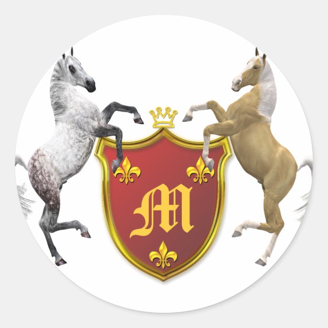 Sticker Rond Élevage de chevaux avec un bouclier héraldique, mo (Devant)