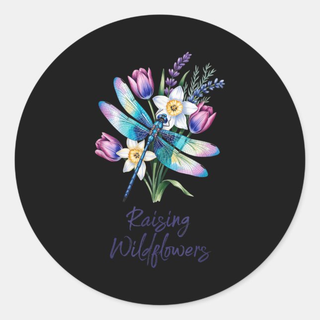 Sticker Rond Élevage de fleurs sauvages libellule artwork flora (Devant)