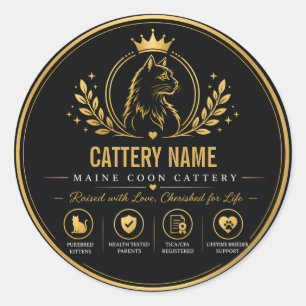 Sticker Rond Élevage de Maine Coon sur mesure noir et or de lux