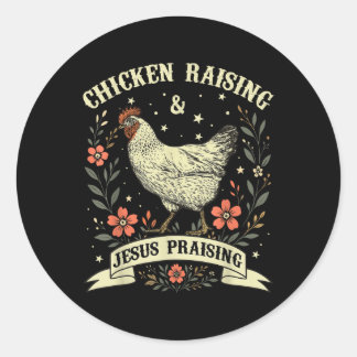 Sticker Rond Élevage de poulet & Jésus Louant Christian Cro