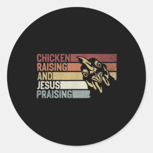 Sticker Rond Élevage de poulet & Jésus Louant Christian Far