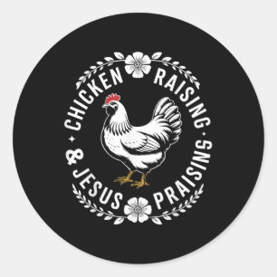 Sticker Rond Élevage de poulet & Jésus Louant Fatigue Chris