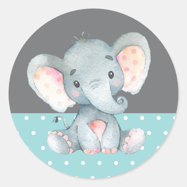 Sticker Rond Élévation de bébé éléphant Aqua et Gris (Devant)