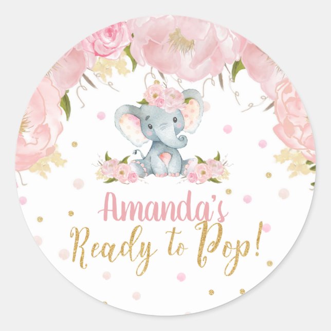 Sticker Rond Élève de bébé éléphant floral Prête à éclore (Devant)