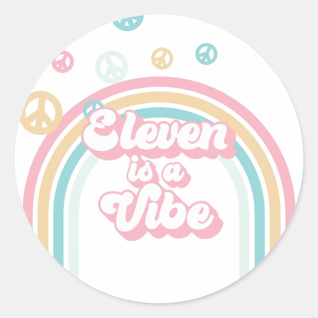 Sticker Rond Eleven est une ambiance arc-en-ciel rétro d'été (Devant)