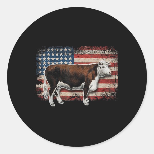 Sticker Rond éleveur de Hereford - Drapeau américain pour vache (Devant)