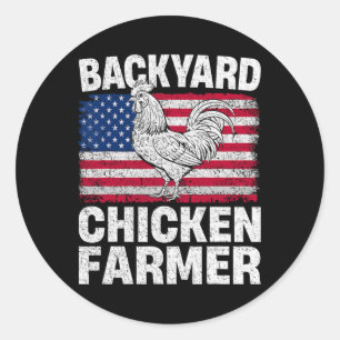 Sticker Rond Éleveur de poulets de basse-cour Drapeau américain