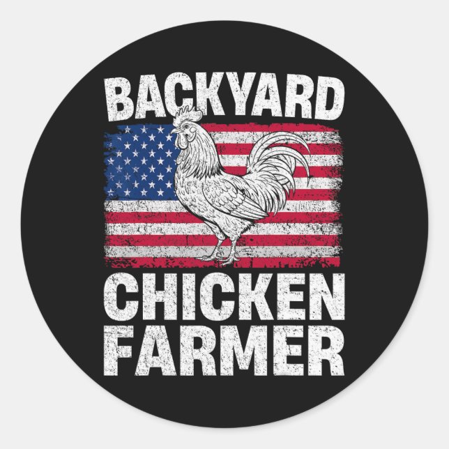 Sticker Rond Éleveur de poulets de basse-cour Drapeau américain (Devant)
