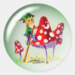 Sticker Rond ELF BUBBLE & MUSHROOMS par SHARON SHARPE