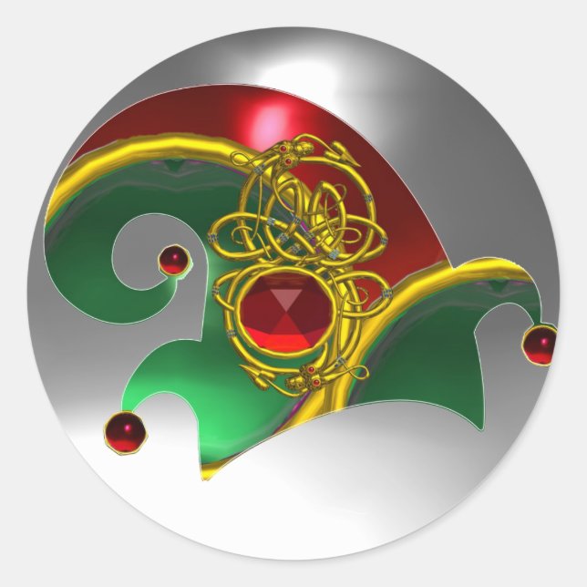 STICKER ROND ELF CASQUETTE /GOLD JEWELS DIAMOND FEATHES, GEM ST (Devant)