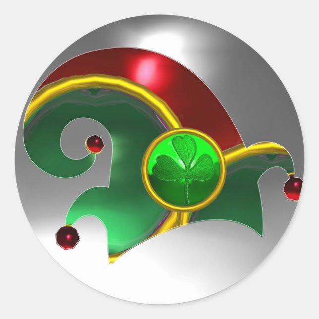 STICKER ROND ELF CASQUETTE /GOLD JEWELS SHAMROCK VERT ET PIERRE (Devant)