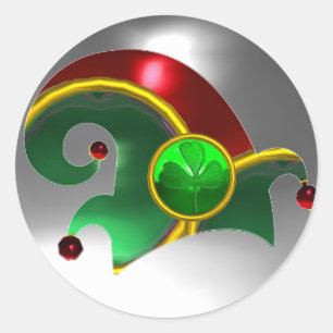 STICKER ROND ELF CASQUETTE /GOLD JEWELS SHAMROCK VERT ET PIERRE