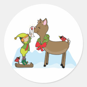 Sticker Rond Elf Et Rudolf