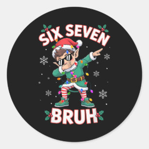 Sticker Rond Elf qui fait le dab Six Sept Bruh Noël 67 Meme Xma