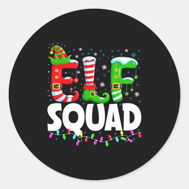 Sticker Rond Elf Squad Christmas Family Matching Xmas Pajamas  (Devant)