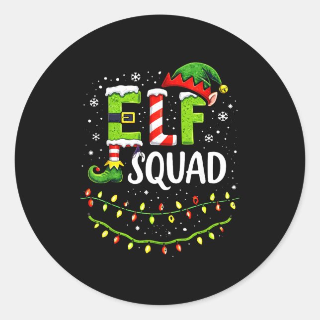 Sticker Rond Elf Squad Christmas Lights Matching Holiday Crew  (Devant)