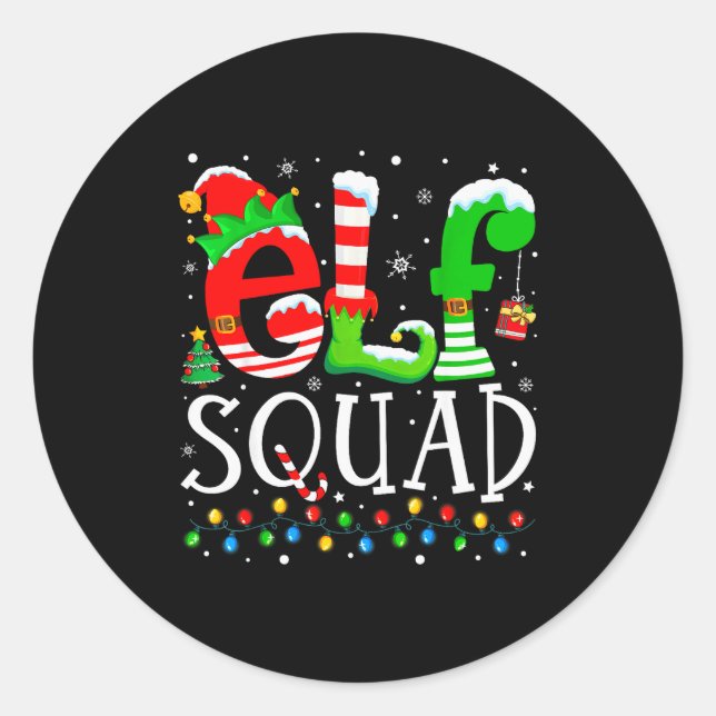 Sticker Rond Elf Squad Funny Elf Family Christmas Matching Paja (Devant)