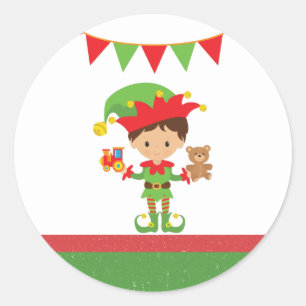 Sticker Rond Elfe avec cadeaux et Arrière - plan blanc