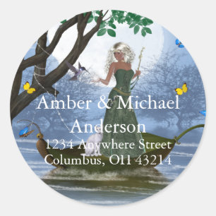 Sticker Rond Elfe avec Imaginaire Chat Blanc Retourner l'adress