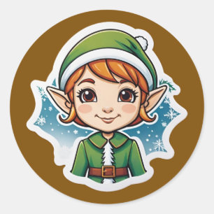 Sticker Rond Elfe de neige de Noël