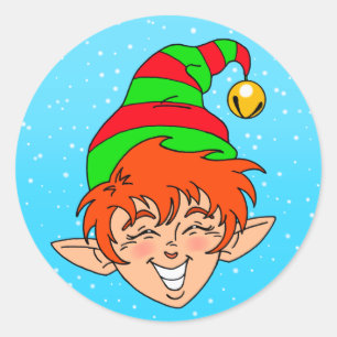Sticker Rond Elfe de Noël souriant