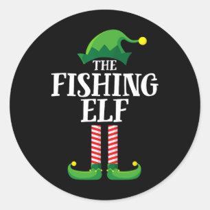 Sticker Rond Elfe de pêche tenue de Noël assortie pour groupe f