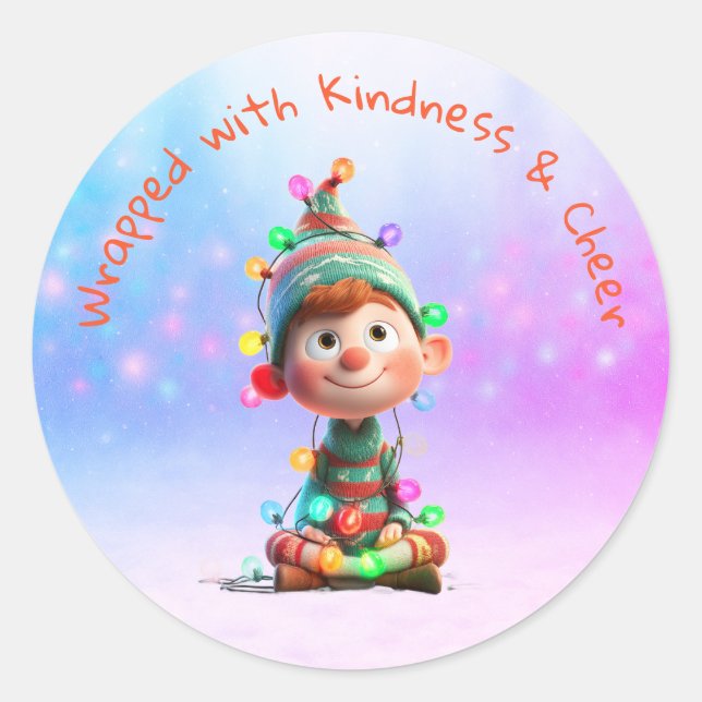 Sticker Rond Elfe enchanté | Noël au Pôle Nord  (Devant)