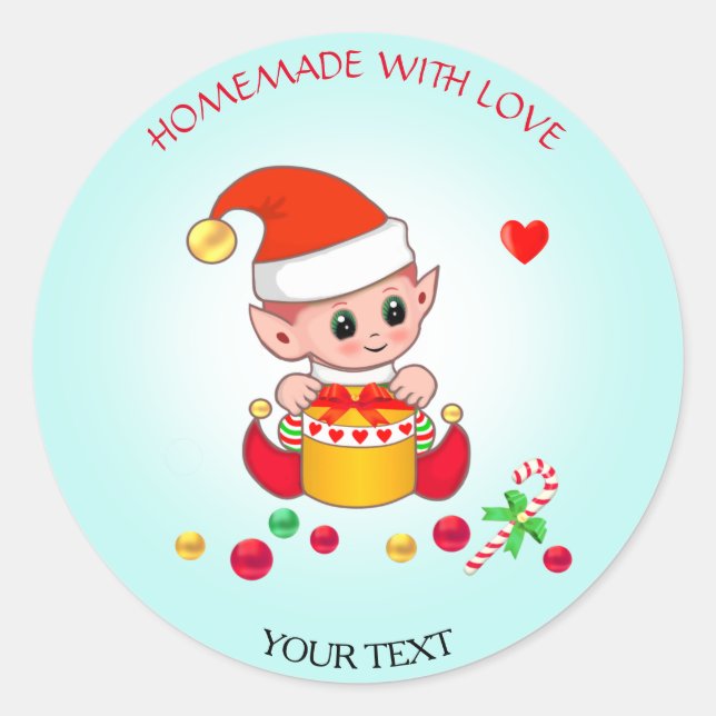 Sticker Rond Elfe Mignon de Noël pour Cadeaux & Faits Maison (Devant)